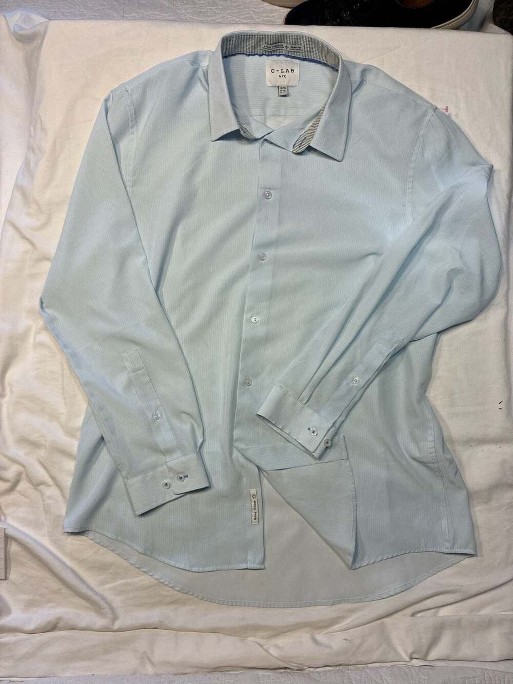 C-LAB NYC Men's Light Blue 4-Way Stretch Slim Fit Dress Shirt XL (17 1/2)